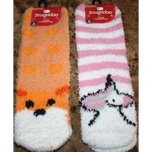 Snugadoo Fuzzy Ankle High Women's Socks Unicorn & Cat Soft Winter NWT